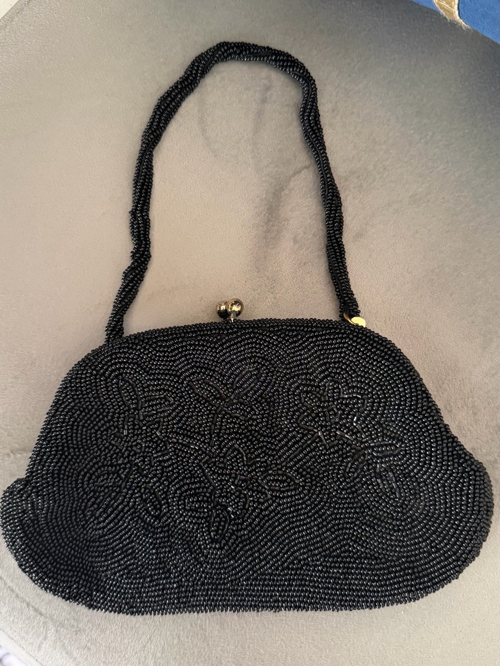 Black Beaded Floral Evening Clutch